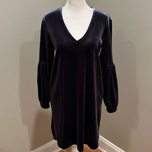 Madewell Deep Navy Velvet Balloon-Sleeve Dress